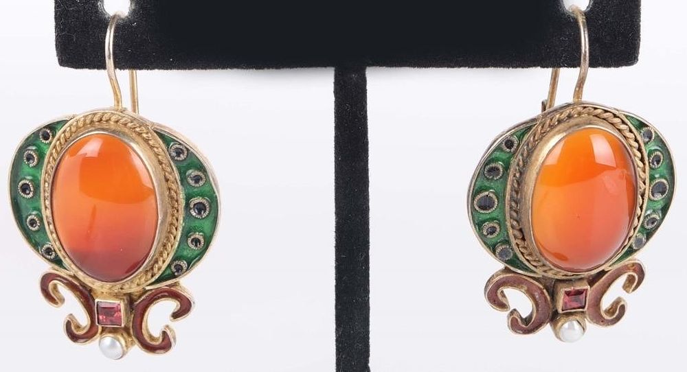 Lot 213331: MEDICI CARNELIAN VERMEIL ENAMELED LADIES EARRINGS
