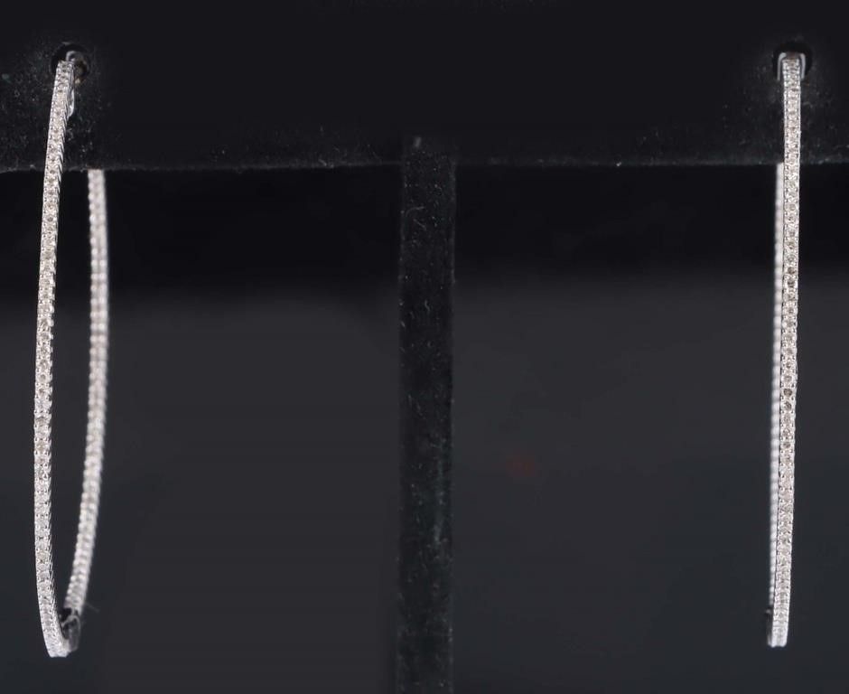 Lot 213342: 14K WHITE GOLD DIAMOND LADIES HOOP EARRINGS