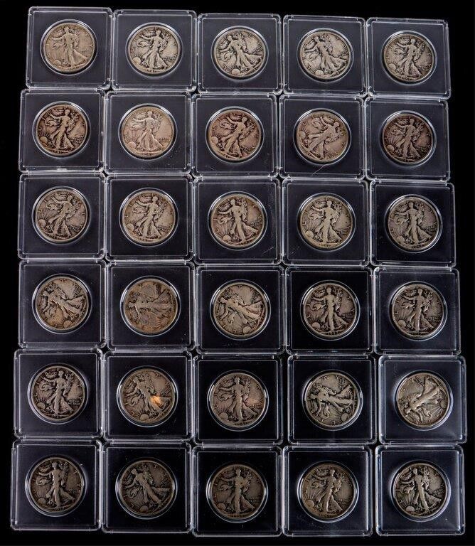 Lot 213410: ASSORTED WALKING LIBERTY HALF DOLLARS - (30)