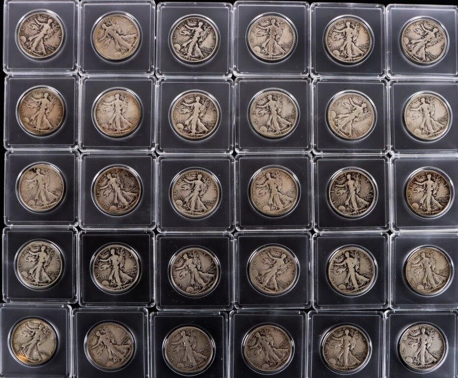 Lot 213412: ASSORTED WALKING LIBERTY HALF DOLLARS - (30)