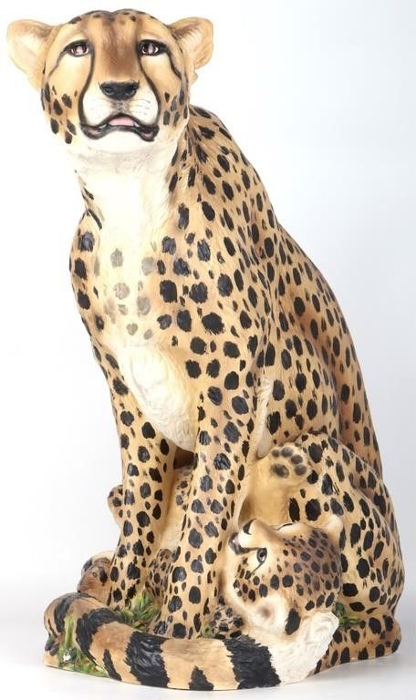 Lot 213414: RARE 1993 TOWNSENDS CHEETAH & CUB CERAMIC STATUE