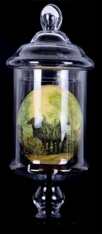Lot 213448: HAND PAINTED WILDLIFE SCENE DECOUPAGE EGG
