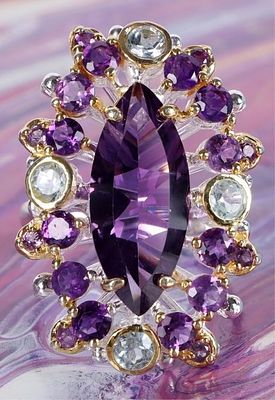 ~ 3.5CT NATURAL MARQUISE CUT AMETHYST RING. ~3.5CT natural marquise cut amethyst &amp; topaz 