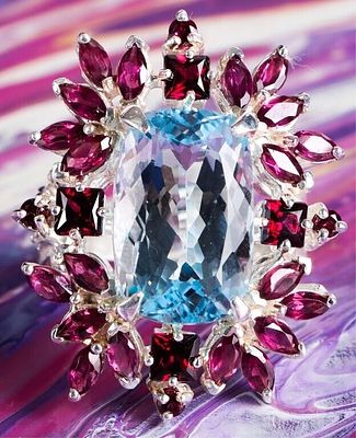 ORNATE TOPAZ & DIAMOND STERLING SILVER LADIES RING. Sterling silver ornate topaz diamond garnet 