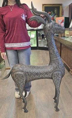 19TH C. SILVER INLAY OVER BRONZE PE QAJAR GAZELLE. Qajar dynasty (1789-1925) 19th century Silver 