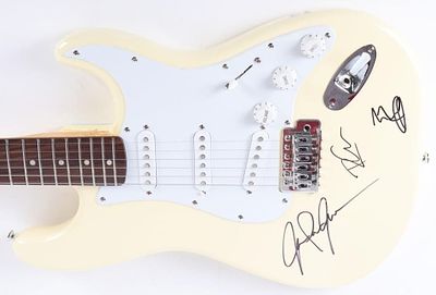 LED ZEPPELIN SIGNED SQUIRE FENDER GUITAR. Led Zeppelin 2005 signed Squire Fender guitar. Guitar 