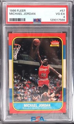 1986 FLEER MICHAEL JORDAN ROOKIE CARD #57 PSA 4. 1986 Fleer Michael Jordan Rookie card #57 PSA 