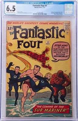 FANTASTIC FOUR # 4 1962 CGC 6.5 COMIC BOOK. Fantastic Four # 4 from 1962. First appearance of 