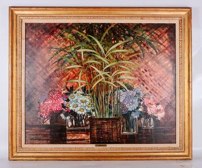 MICHEL HENRY FLORAL STILL LIFE OIL PAINTING. Expertly-composed Michel Henry (1928-2016) 