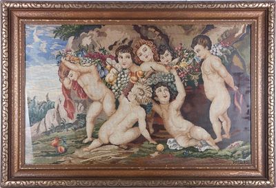 RUBENS FRUIT-GARLAND NEEDLEPOINT TAPESTRY REPLICA. Tapestry reproduction of Peter Paul Rubens' 