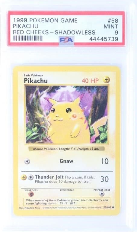 Lot 214154: SHADOWLESS PIKACHU PSA 9 RED CHEEKS VERSION RARE