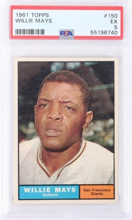 Lot 214167: 1961 TOPPS WILLIE MAYS #150 BASEBALL PSA GRADED 5