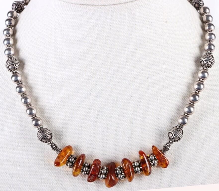 Lot 214176: STERLING SILVER SOUTHWEST AMBER NECKLACE