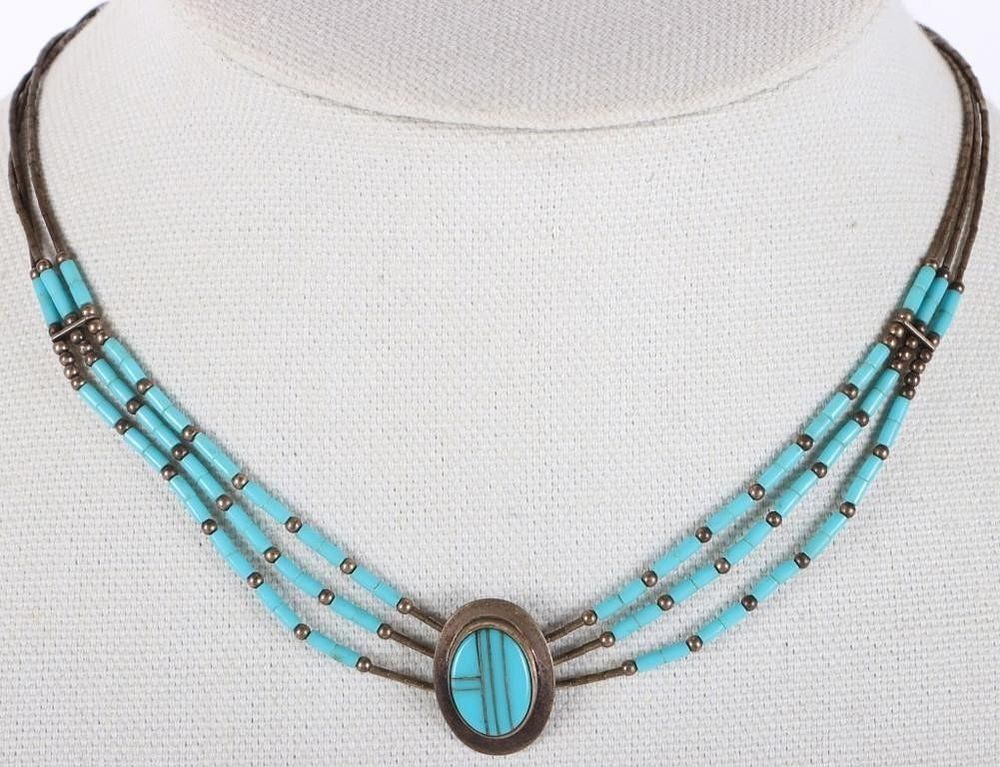Lot 214181: SOUTHWEST STERLING SILVER TURQUOISE NECKLACE