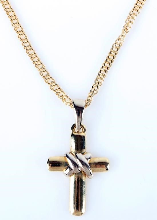 Lot 214188: 18K YELLOW GOLD CHAIN NECKLACE W/ CROSS PENDANT