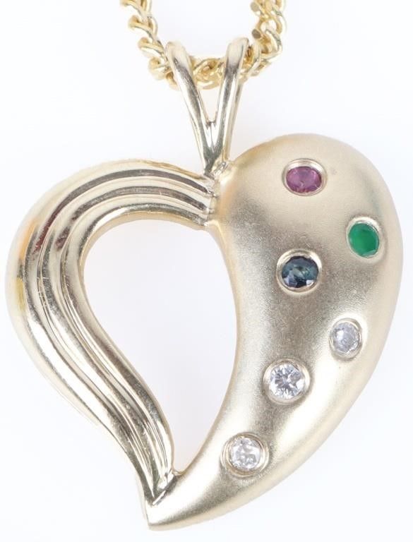 Lot 214189: 14K YELLOW GOLD HEART BIRTH STONE NECKLACE