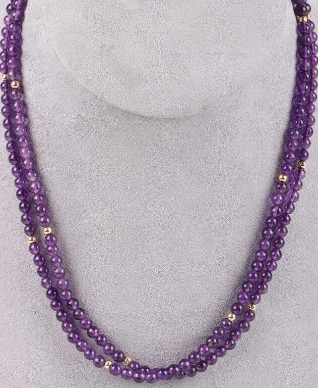 Lot 214200: 14K YELLOW GOLD AMETHYST BEADED NECKLACE