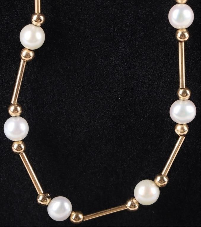 Lot 214201: 14K YELLOW GOLD WHITE PEARL BEADED NECKLACE