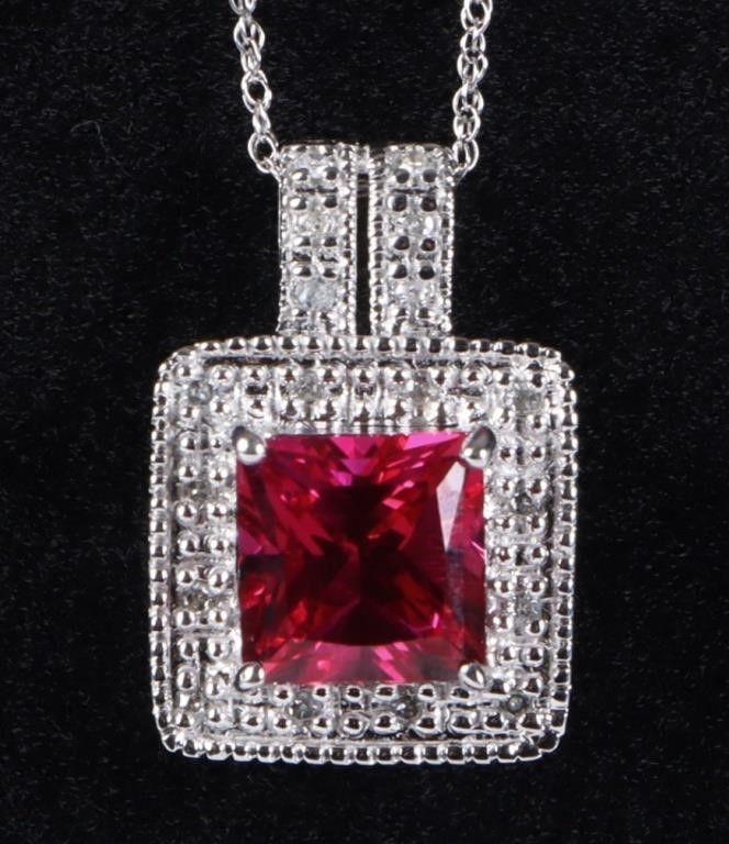 Lot 214206: 10K GOLD LADIES RUBY NECKLACE W/ DIAMONDS .150CTW
