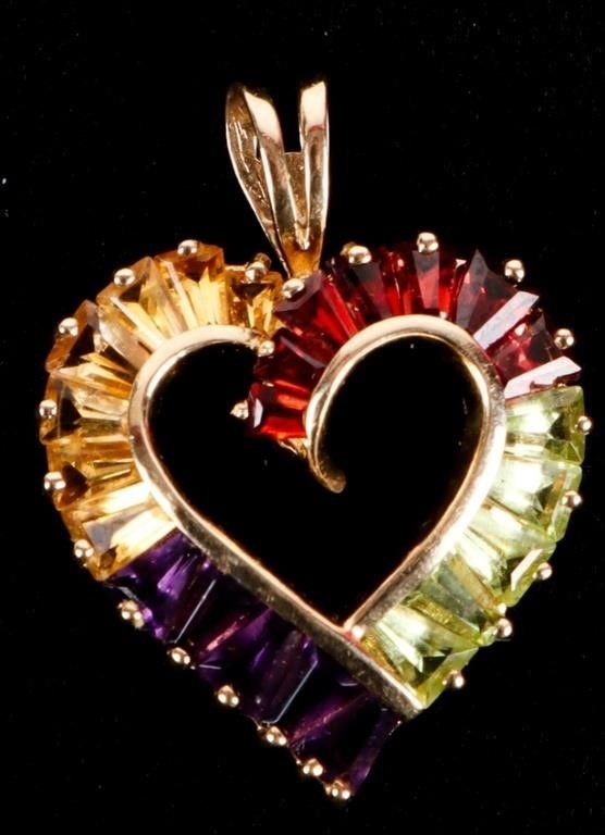 Lot 214212: 14K YELLOW GOLD ASSORTED GEM HEART LADIES PENDANT