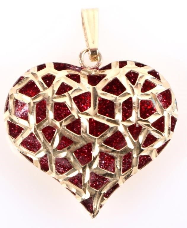 Lot 214220: 14K GOLD FILIGREE BUBBLE HEART LADIES PENDANT