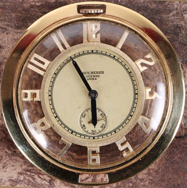 Lot 214241: 14K C BUCHERER LUCERNE SWISS POCKET WATCH 21 JEWEL