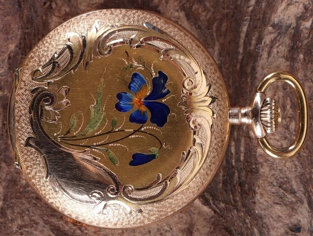 Lot 214245: 14K REMONTOIR POCKET WATCH 10 JEWELS FLOWERS