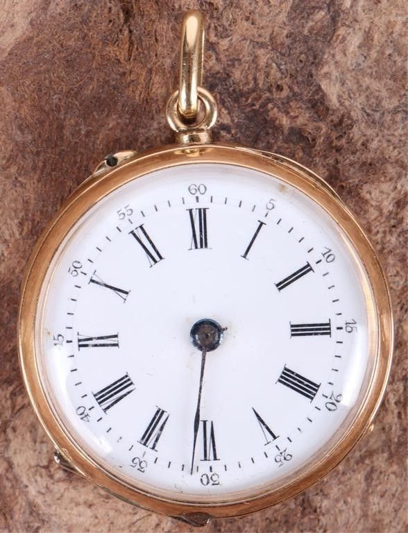 Lot 214253: 14K YELLOW GOLD POCKET WATCH W/ GLASS FACE