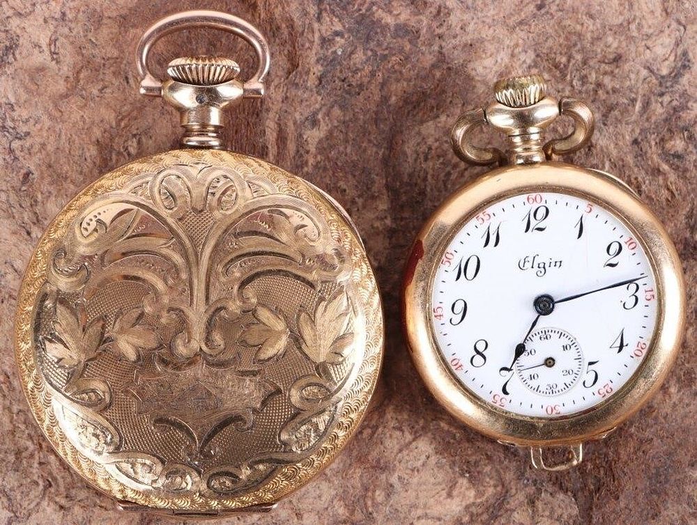 Lot 214261: 14K YELLOW GOLD ELGIN & HAMPDEN POCKET WATCHES