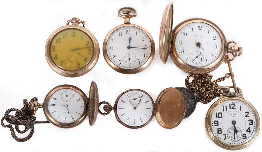 Lot 214270: ANTIQUE GF POCKET WATCHES FOR SCRAP OR REPAIR (6)