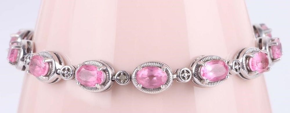 Lot 214285: 9.75CTW PINK SAPPHIRE STERLING SILVER BRACELET