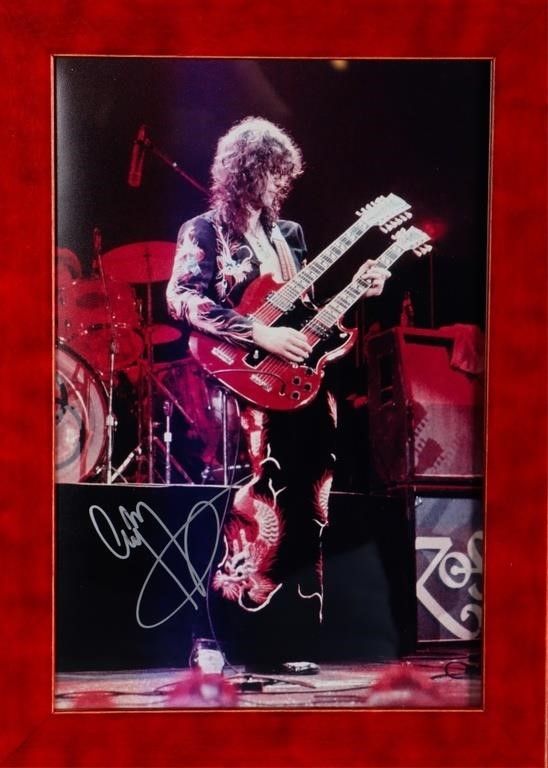 Lot 214370: JIMMY PAGE SIGNED STAGE PHOTO FRAMED W/ COA