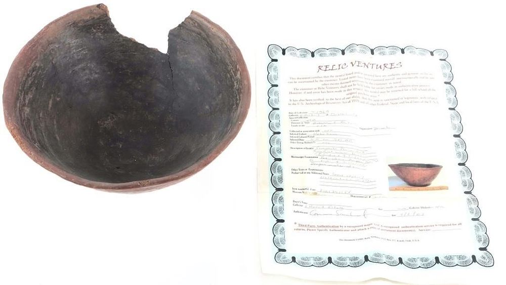 Lot 214425: GENUINE PREHISTORIC HOHOKAM BOWL W/ CERTIFICATE
