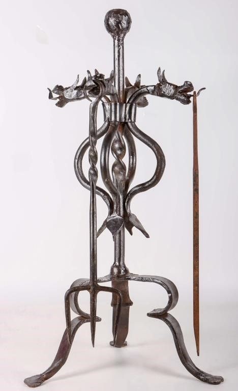 Lot 214428: ART NOVEAU WROUGHT IRON DRAGON FIREPLACE STAND