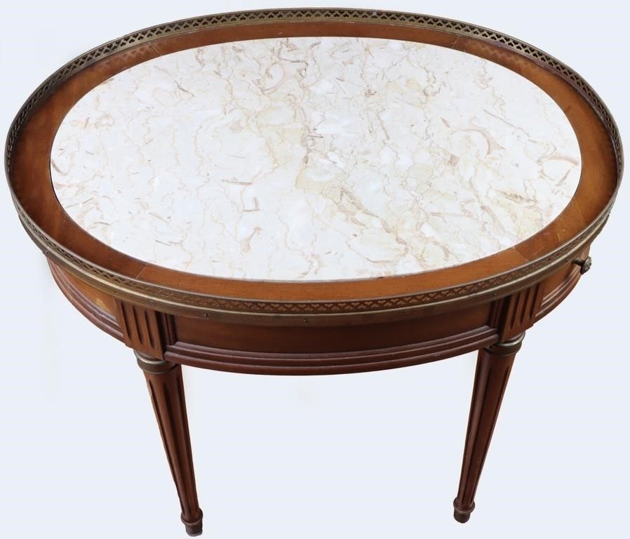 Lot 214431: ANTIQUE WOOD MARBLE TOP TABLE W/ DRAWERS