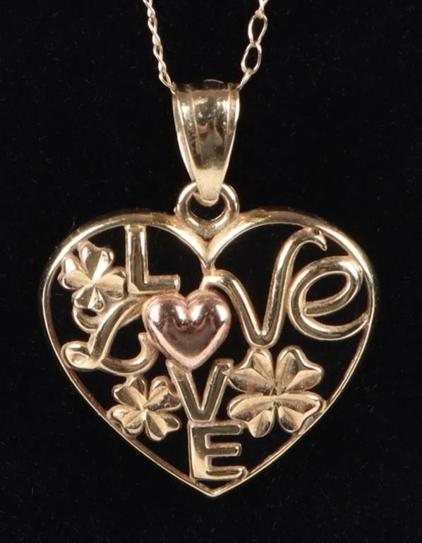 Lot 215157: 10K YELLOW GOLD HEART "LOVE" NECKLACE & PENDANT