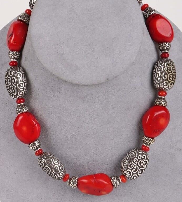 Lot 215170: BRIGHTON LARGE RED CORAL BEADED LADIES NECKLACE