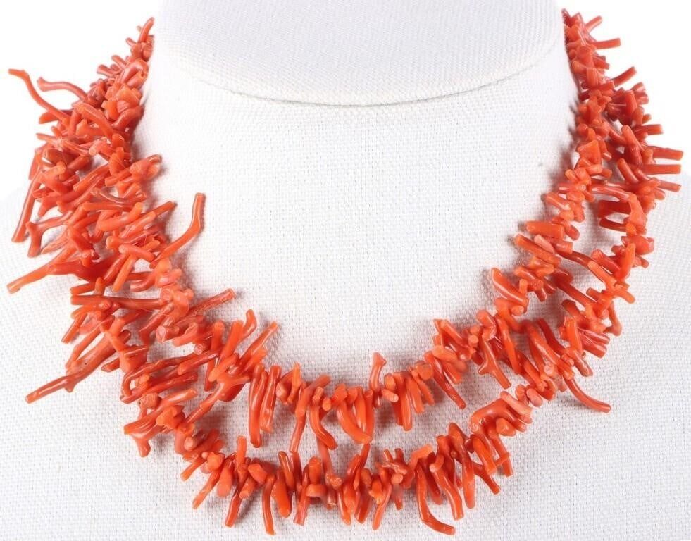 Lot 215172: RED CORAL ANTIQUE LADIES DOUBLE STRAND  NECKLACE