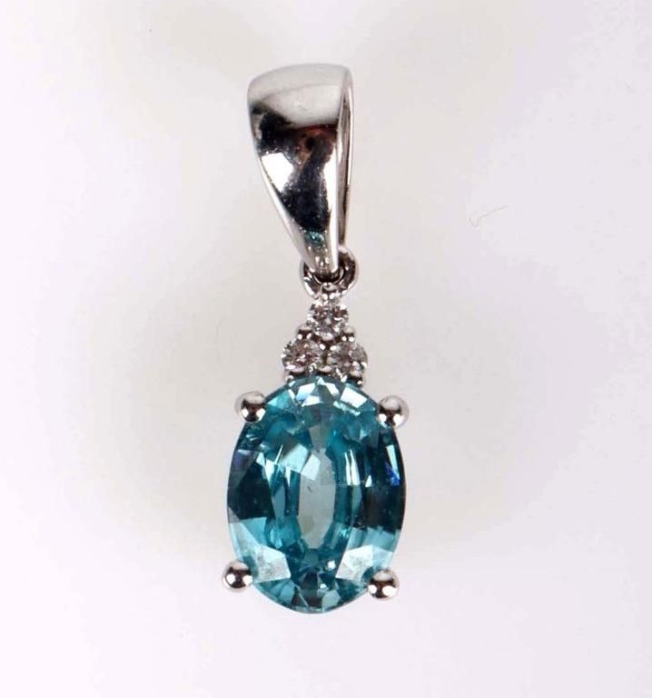 Lot 215182: 14K WHITE GOLD SAPPHIRE TOPAZ PENDANT