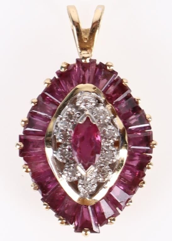 Lot 215185: 14K YELLOW  GOLD RUBY & DIAMOND PENDANT
