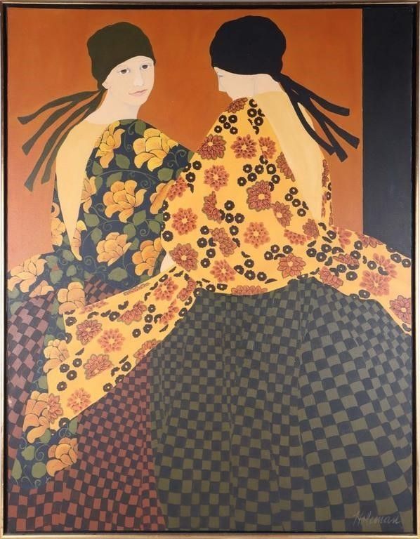 Lot 215209: PAMELA HOLEMAN OIL ON CANVAS OF TWO WOMEN FRAMED