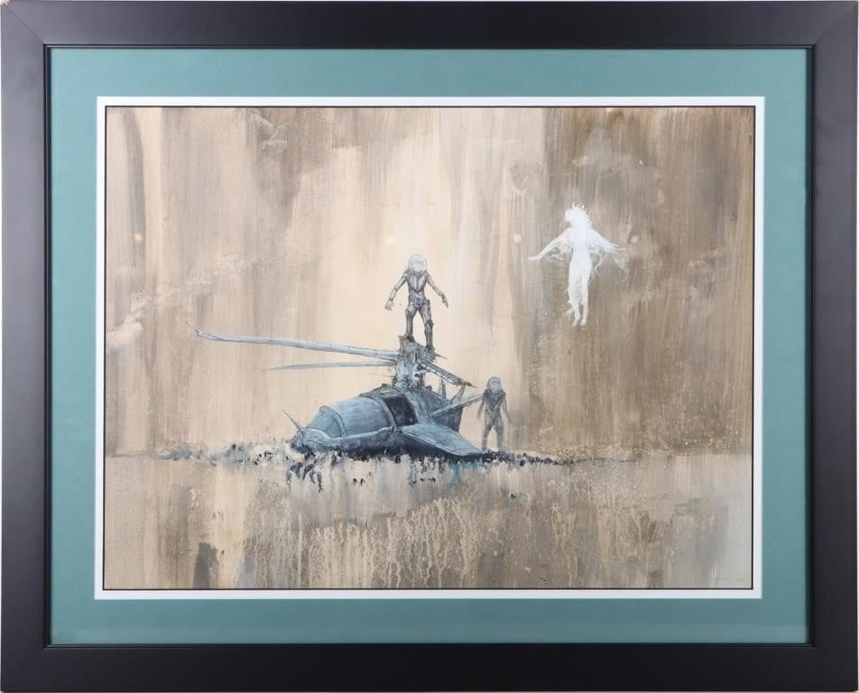 Lot 215212: ZATUZ 92' OIL ON CANVAS OF  ALIEN WRECKAGE FRAMED