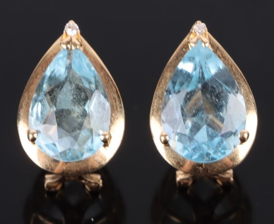 Lot 215241: 14K YELLOW GOLD TOPAZ DIAMOND TEARDROP EARRINGS