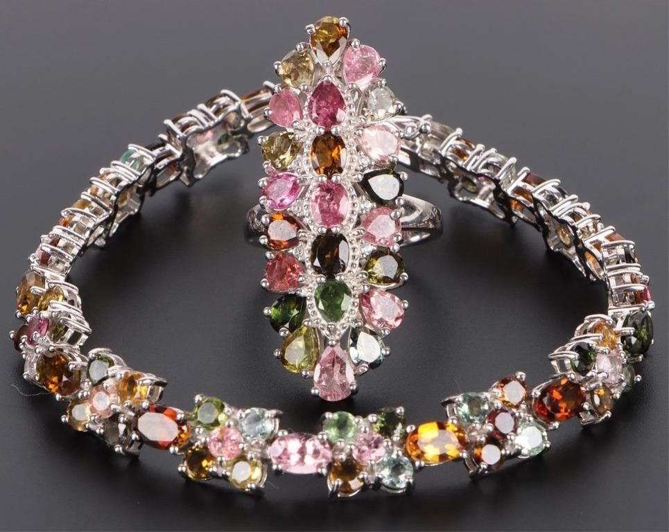 Lot 215254: GEMSTONE STERLING SILVER LADIES BRACELET & RING