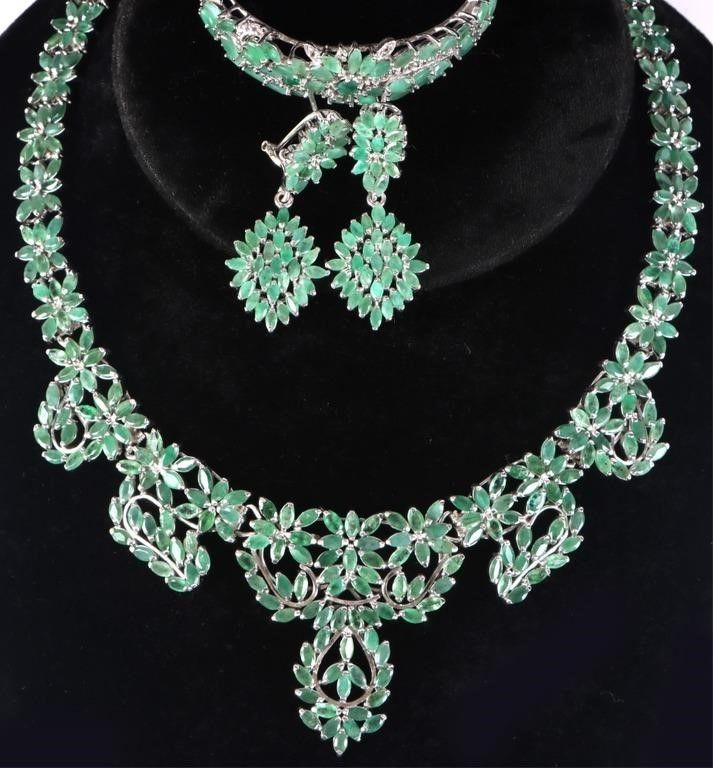 Lot 215255: ~67.25CTW EMERALD STERLING SILVER MATCHING SET