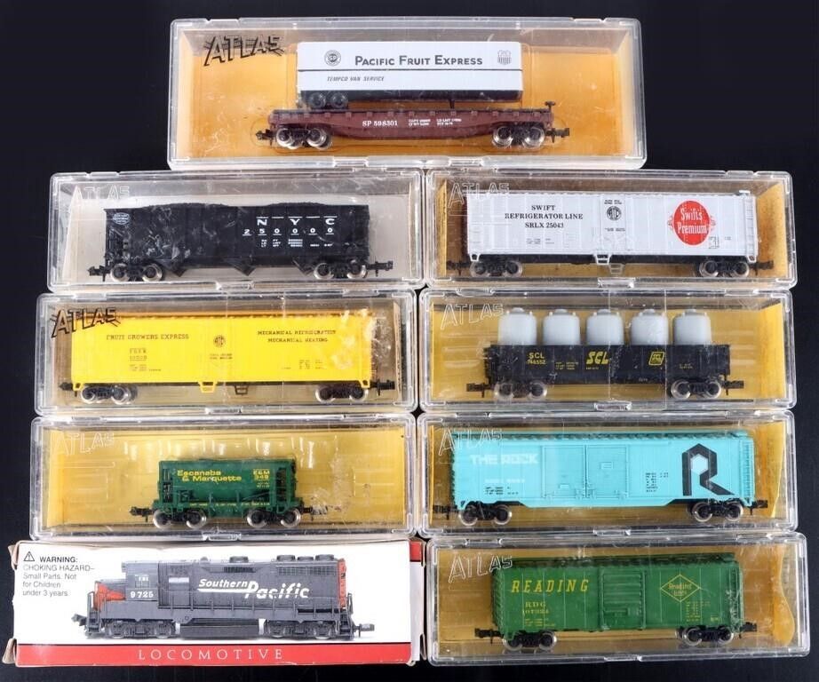 Lot 215358: N SCALE MODEL TRAINS LOT OF 9 IN ORIGINAL BOXES