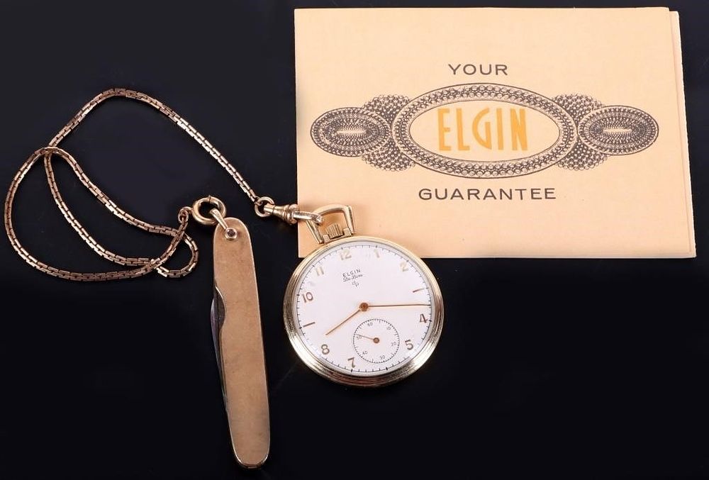 Lot 215369: 10K GF ELGIN DE LUXE POCKET WATCH W/ POCKET KNIFE