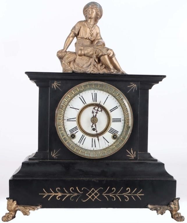 Lot 215376: ANTIQUE F. KROEBER MANTEL CLOCK W/ BRONZE TOPPER