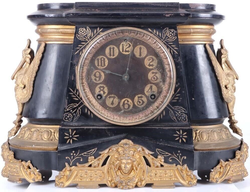 Lot 215377: ANTIQUE ANSONIA-CAST IRON POMPEII MANTLE CLOCK