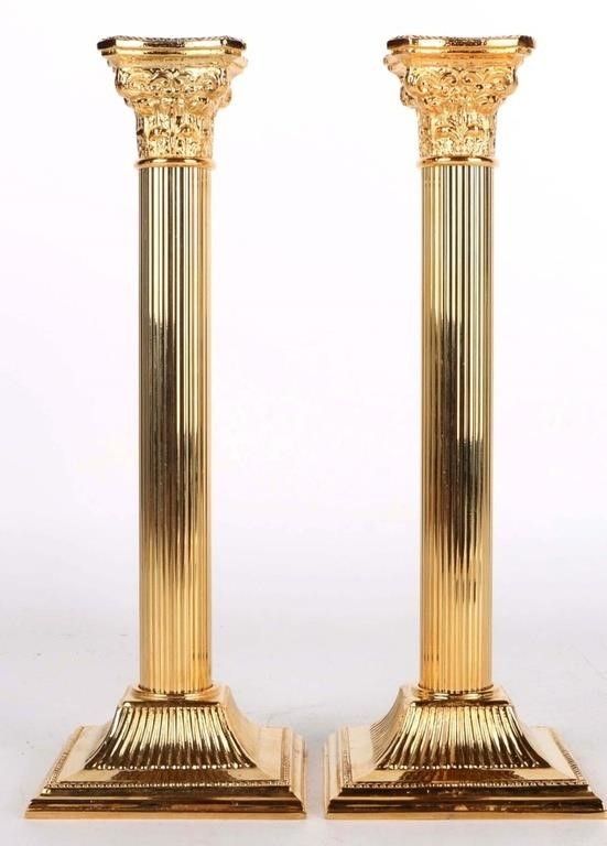 Lot 215403: WA ITALY 24K GOLD-PLATED CORINTHIAN CANDLE HOLDER